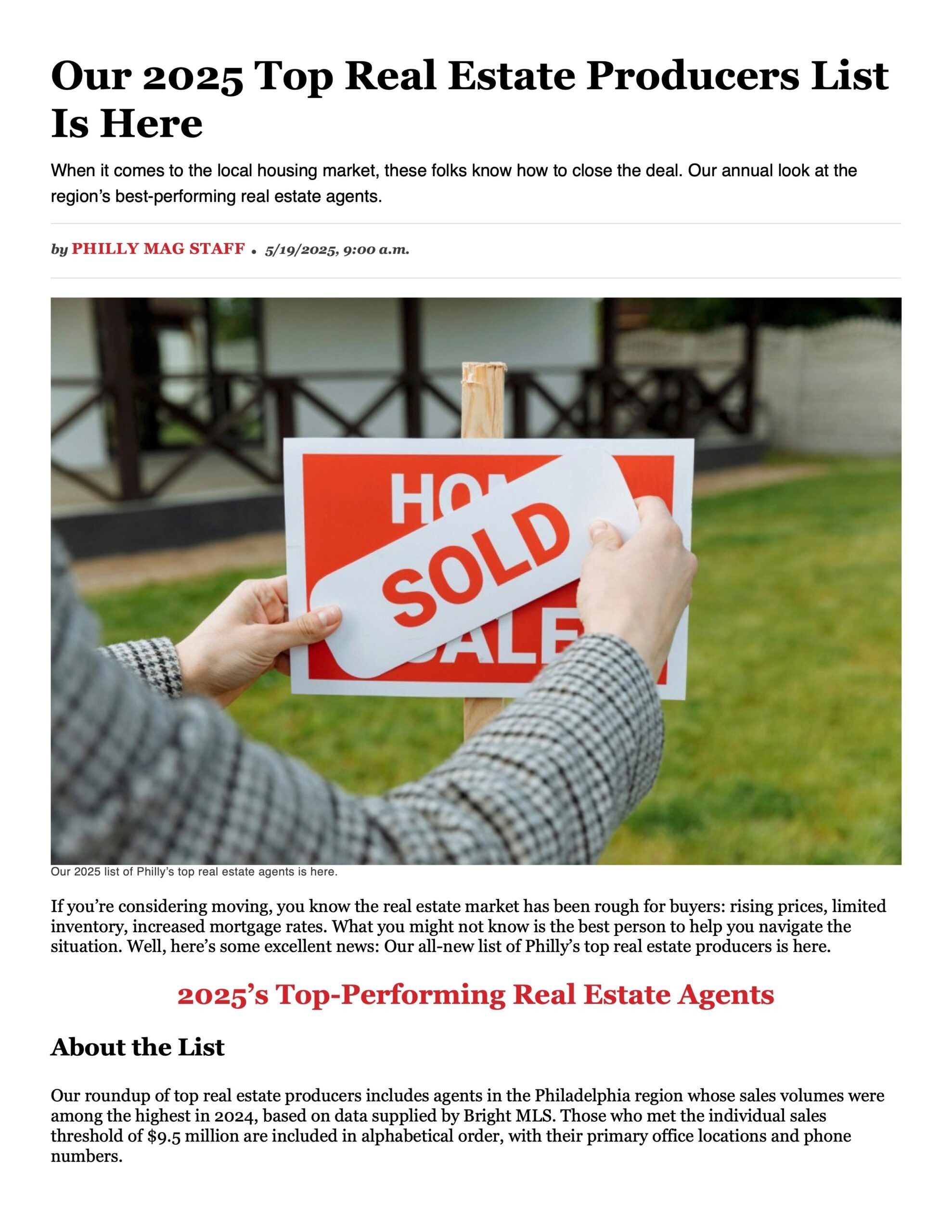 Our 2025 Top Real Estate Agents In Philly List Is Here